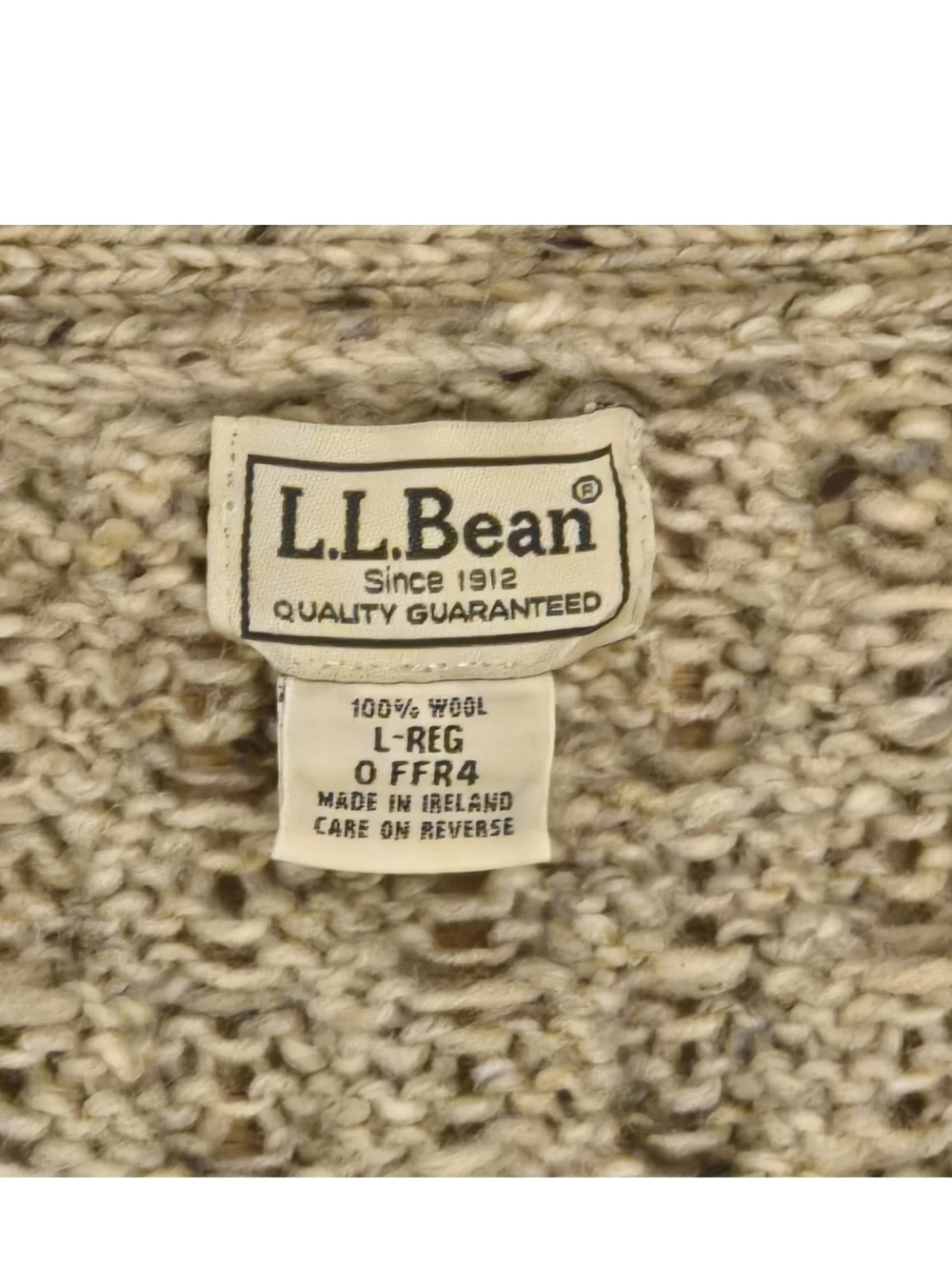 Vintage LL Bean Cardigan Sweater Sz L Oatmeal Wool Fisherman Cable Knit Ireland - Picture 2 of 7